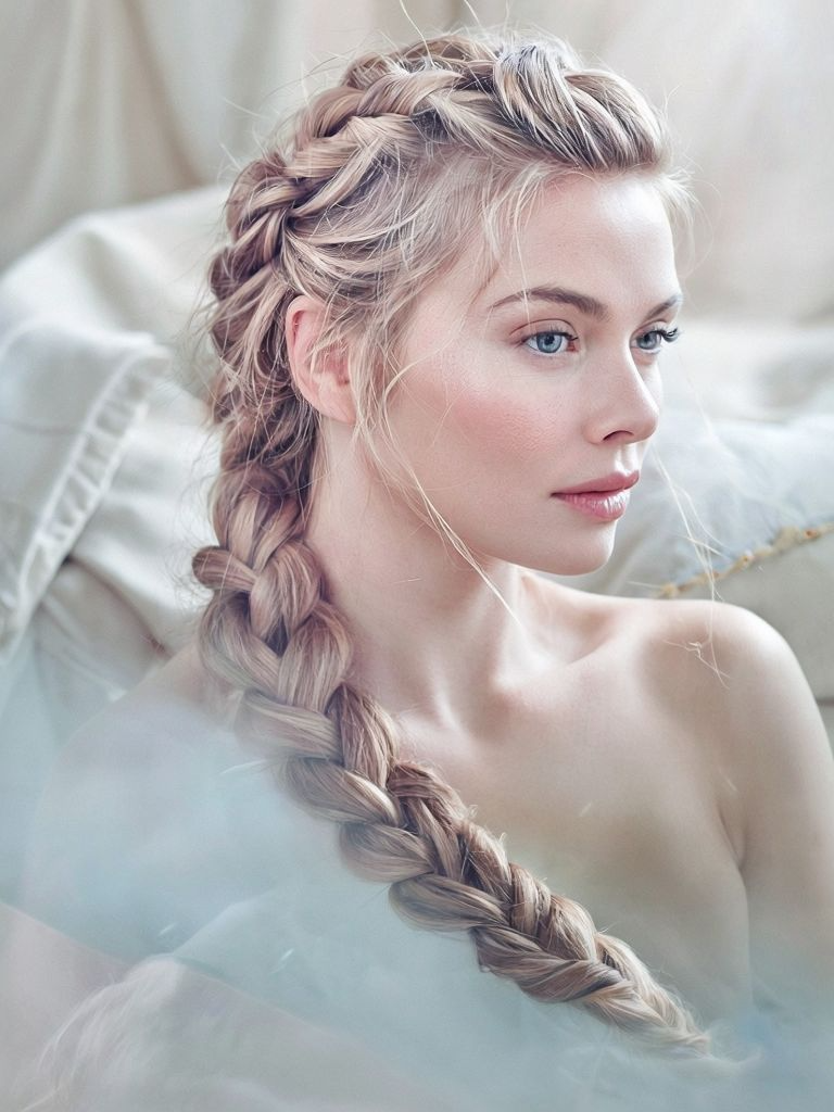 Elegant Woman With Braided Ponytail In Soft Atmosphere